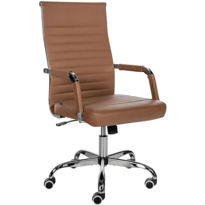Abbildung von CLP Ergonomischer Bürostuhl Amadora I Höhenverstellbar, 360 Grad Drehstuhl Kunstleder Oder Stoff Bezug Langlebig, 120 kg Belastbar, Farbe:Hellbraun, Material:Kunstleder
