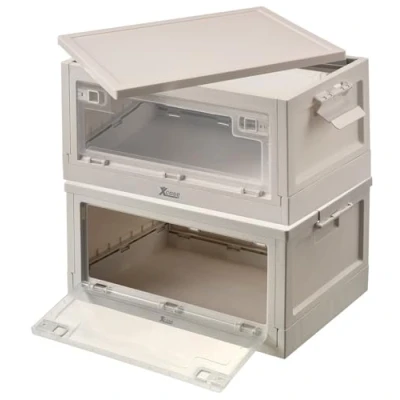 Abbildung von Xcase Profi Faltbox: 2er Set Faltbare Aufbewahrungsboxen mit Deckel, je 45 Liter, weiß (Faltbox Deckel Kunststoff, Kunststoffkiste Schuhregal)