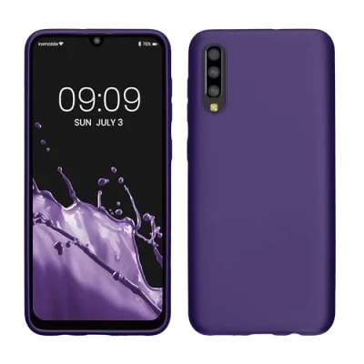Abbildung von kwmobile Case kompatibel mit Samsung Galaxy A50 Hülle Schutzhülle aus Silikon metallisch schimmernd Handyhülle Metallic Blauviolett