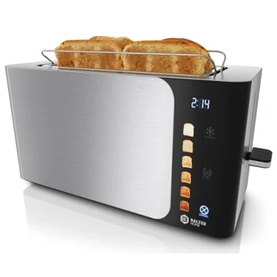 Abbildung von Balter Toaster 4 Scheiben, Touch Bedienung, Langschlitz, Edelstahl, Brötchenaufsatz, LCD Display Langschlitztoaster, Auftaufunktion, Brotzentrierung, TS 44