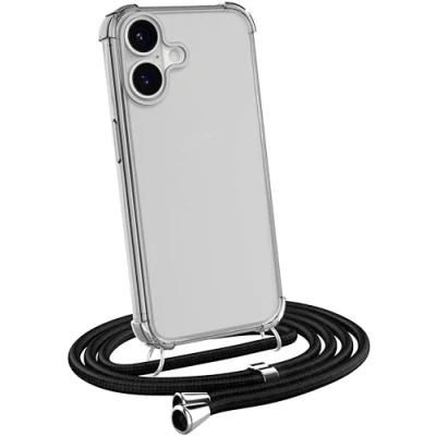 Abbildung von MyGadget Handykette für iPhone 16 Hülle mit Band Handyhülle Handyband zum Umhängen Kordel Schnur Case Schutzhülle Schwarz
