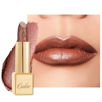 Abbildung von OULAC Lippenstift Metallic Glanz Finish, Braun Glitzer mit Lang Anhaltendem 3D Glanz, Intensive Farbe, Cremige und Feuchthaltende Formel, Vegan, 4.3g, (24) Me Time