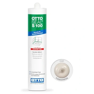 Abbildung von OTTOSEAL S 100 Premium Sanitär Silikon 300ml C69 fugenweiss Sicher gegen Schimmel &amp; Ideal für Bad, Küche Wohnbereich Hervorragend Glätt Modellierbar