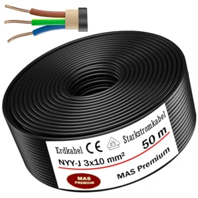 Abbildung von MAS Premium Erdkabel Deutscher Marken Elektrokabel Ring zur Verlegung im Erd und Außenbereich Standard Starkstromkabel (NYY J 3x10 mm², 50m)