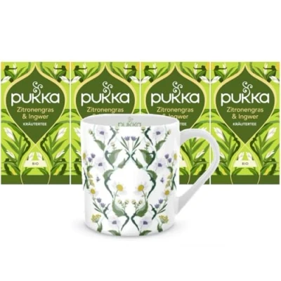 Abbildung von Pukka Bio Kräutertee &quot;Zitronengras &amp; Ingwer&quot; 4 x 20 Teebeutel (Zitronengras, Ingwer und Süßholz) inkl. Tasse