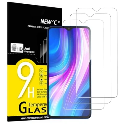 Abbildung von NEW&#039;C 3 Stück, Panzer Schutz Glas für Xiaomi Redmi Note 8 Pro, 9, Frei von Kratzern, 9H Härte, HD Displayschutzfolie, 0.33mm Ultra klar, Ultrabeständig
