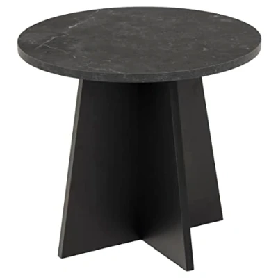 Abbildung von AC Design Furniture Axel Beistelltisch Rund in Schwarzer Marmoroptik, Ø: 50 x H: 45 cm, Kleiner Lampentisch, Akzenttisch, Couchtisch, Moderner Wohnzimmertisch
