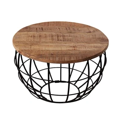 Abbildung von kreatives Wohnen Couchtisch ø 55 cm Wohnzimmer Tisch rund Beistelltisch London Metall Drahtgestell Gitter massiv Tabacco, Holz, Extra breit