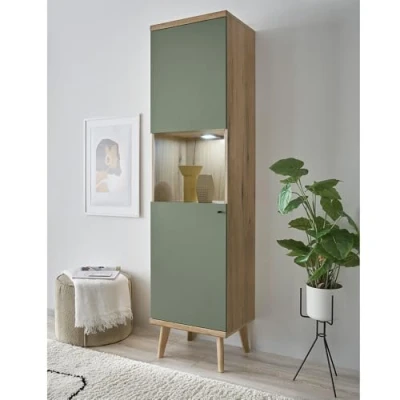 Abbildung von Lomadox Wohnzimmer Esszimmer Vitrine Vitrinenschrank Standvitrine in Eiche mit grün Modern