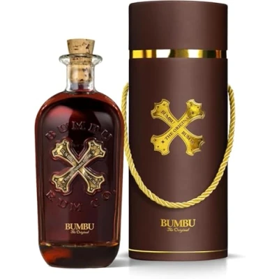 Abbildung von BUMBU The Original Rum in hochwertiger Geschenk Verpackung, karibischer im Bourbon Fass gereift, für Cocktails, Set, 40% Vol, 0,7 Liter