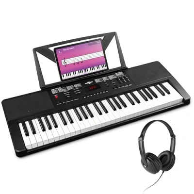 Abbildung von MAX Rhapsody54 Keyboard Piano mit Notenhalter für Anfänger, 54 Tasten Kopfhörer, Lautsprecher, Display, 50 Demo Songs, Keyboard, Lern Funktion, 600 Klangarten, 8 Percussion Sounds