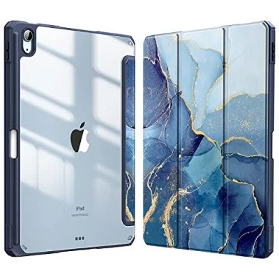 Abbildung von Fintie Hybrid Hülle für iPad Air 11 Zoll (M2) 2024, 5 2022, 4 2020 10.9 mit Stifthalter Stoßfeste Schutzhülle transparenter Hartschale auf der Rückseite, Ozean Marmor