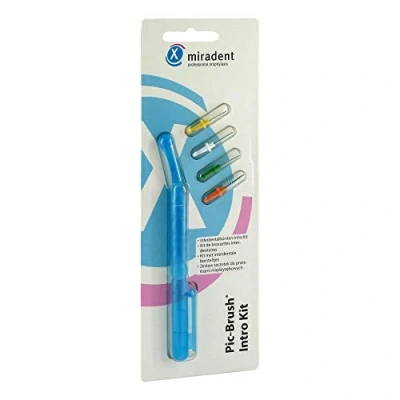 Abbildung von Pic Brush Intro Kit blau transparent 1 Halter, 4 Bürsten (weiß, grün, blau, orange)