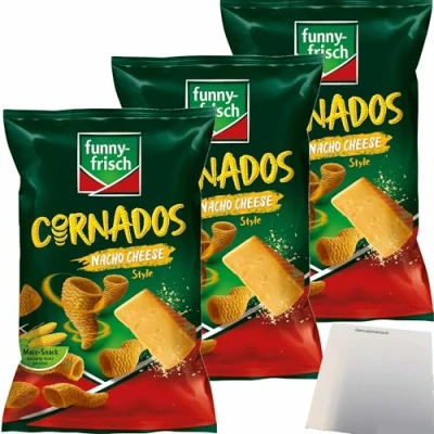 Abbildung von funny frisch Cornados Nacho Cheese Style 3er Pack (3x80g Packung) + usy Block