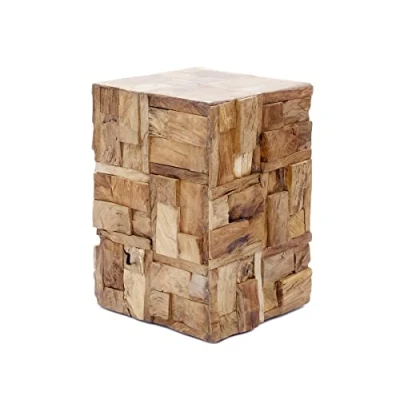 Abbildung von Brillibrum Design Teakholz Beistelltisch Treibholzhocker Handmade Teak Hocker Mosaik 45 x 40 cm (H B T)