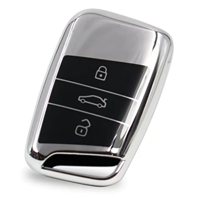 Abbildung von Autoschlüssel Hülle für 3 Tasten Auto Schlüssel TPU Schutzhülle Chrom Hochglanz Schlüsselhülle Cover Kfz Zubehör VD (Chrom Silber)