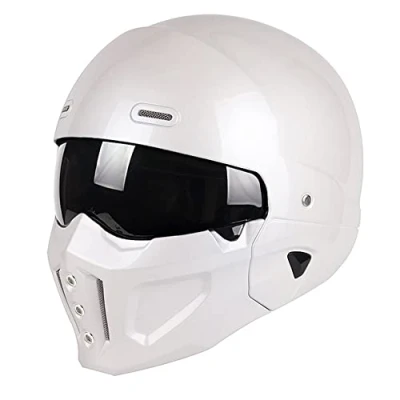 Abbildung von Woljay Offener Helm Integralhelm Motorradhelm Modulare Helme für Unisex Adult Straße Fahrrad Kreuzer Roller DOT ECE genehmigt (Large,Weiß)