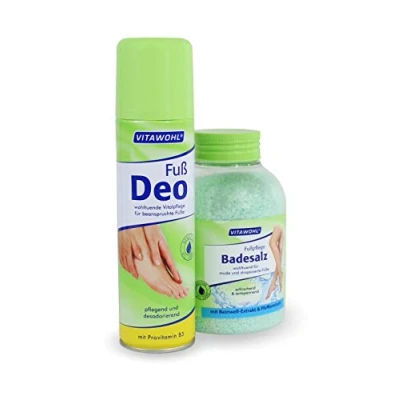 Abbildung von Fußdeo Fußpflege Set Deo und Salz für die Füße Fußbad Vitalpflege beanspruchte (200ml + 600g Salz)