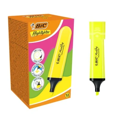 Abbildung von BIC Marking Flat Highlighter Textmarker mit modularer abgeschrägter Spitze (1,2 mm 4,6 mm) Neongelb, 12 Stück