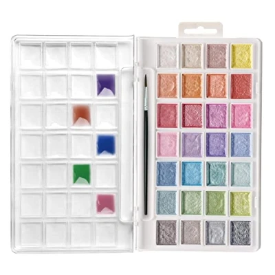Abbildung von Artecho Metallic Aquarellfarben 28 Farben mit 1 Pinsel, Tragbar und Einfach zu Bedienen, Ideal für Künstler, Hobbymaler, Schule, Kunstunterricht.