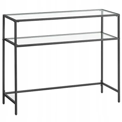 Abbildung von VBChome Konsolentisch 100 x 35 80 cm Schwarz Eingangsmöbel Glas Metallrahmen Hartglas Wohnzimmer Schlafzimmer Beistelltisch Verstellbare Füße Aufbewahrungsregal