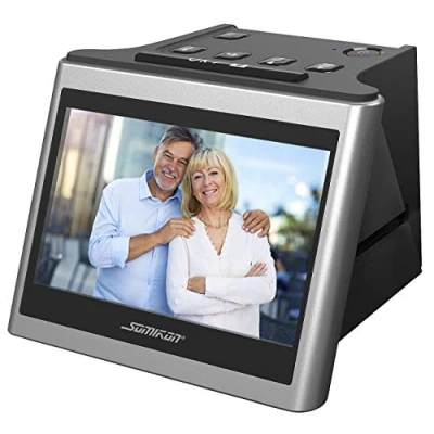 Abbildung von Somikon Dia Projektor: Stand Alone &amp; Negativscanner, 5&quot;/12,5 cm IPS Display, 22 MP, HDMI (Diascan, Betrachter, Schlitten)