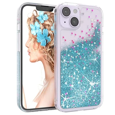 Abbildung von EAZY CASE Hülle kompatibel mit iPhone 14 Schutzhülle Flüssig Glitzer, Handyhülle, Schutzhülle, Back Cover Glitter Flüssigkeit, TPU/Silikon, Transparent/Durchsichtig, Blau