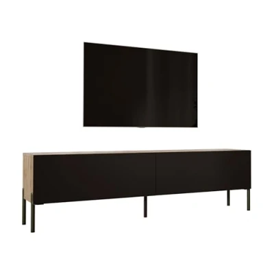 Abbildung von TV Schrank in Wotan Eiche/Schwarz Matt mit Beinen Schwarz, A: B: 170 cm, H: 52 T: 32 cm