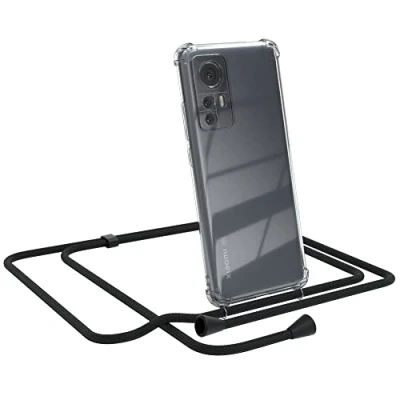 Abbildung von EAZY CASE Handykette kompatibel mit Xiaomi 12 / 12X Handyhülle Umhängeband, Handykordel Schutzhülle, Silikonhülle, Hülle Band, Stylische Kette Hülle, Schwarz Clips