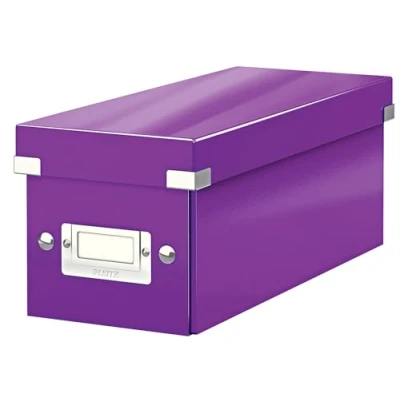 Abbildung von Leitz Click &amp; Store schmale Aufbewahrungsbox, CD Aufbewahrung, Ideal als Geschenkbox mit Deckel, Stapelbox Druckknöpfen aus hochwertiger Hartpappe laminierter Oberfläche, Violett, 60410062