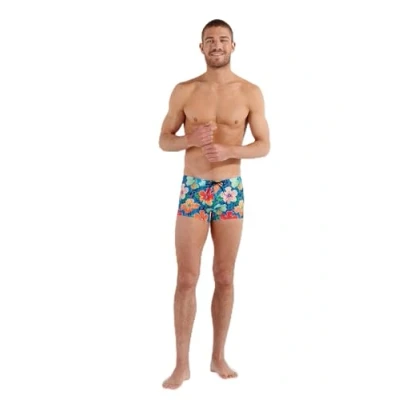 Abbildung von HOM Herren Dino Badehose Swim Trunks, Blumendruck, türkisfarbener Hintergrund, 48