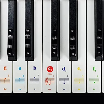 Abbildung von Imelod Keyboard oder Piano Sticker für 49/61/76/88 Key, und Music Note Full Set Stickers weiße schwarze Tasten, transparent abnehmbar, perfekt Kinder Anfänger (bunt)