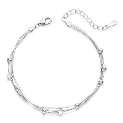 Abbildung von Materia Armkette Damen Silber mehrreihig Kugeln Sterne SA 107, 925 Sterling