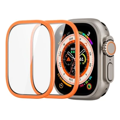 Abbildung von ESR Armorite Schutzfolie für Apple Watch Ultra 2/1 (2024/2023/2022, 49 mm), Militärnorm Schutz, Displayschutz aus Gehärtetem Glas mit Aluminiumrahmen, Vollflächiger Kratzfest, Orange,2 Stück