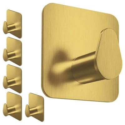 Abbildung von 4smile Handtuchhalter ohne Bohren, 6er Set, Gold Badezimmer aus Edelstahl, funktionale ovale Klebehaken Wasserfeste Haken für Bad, selbstklebend, Handtuchhaken