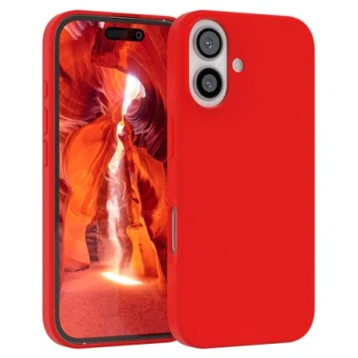 Abbildung von EAZY CASE Premium Silikon Handyhülle kompatibel mit iPhone 16 Slimcover Kameraschutz und Innenfutter, Silikonhülle, Schutzhülle, Bumper, Handy Case, Hülle, Softcase, Rot