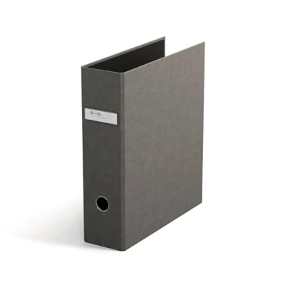 Abbildung von Bigso Box of Sweden ARCHIE Ordner mit 2 Ringen und Hebelmechanik Ringordner aus Faserplatte Papier Leinenoptik Ringbuch A4 zum Abheften von losem grau