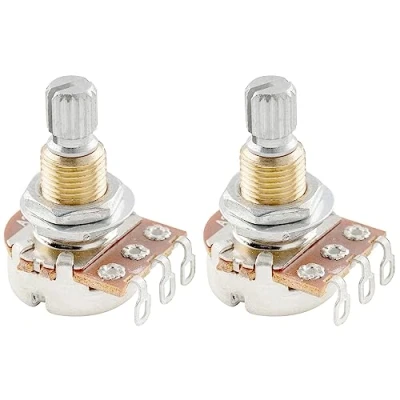 Abbildung von Musiclily Pro Messinggewinde A25K Metrische Mini Potentiometers Split Shaft Audio Taper Poti für E Gitarre Bass (2er Set)