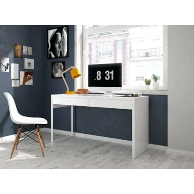 Abbildung von Dmora Houston Schreibtisch, multifunktionaler umkehrbarer Büroschreibtisch, PC Studientisch mit 2 Schubladen, 138 x 50 75 cm, Weiß