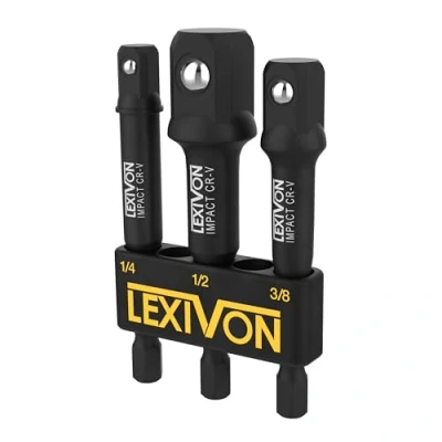 Abbildung von LEXIVON Stecknuss Adapter bit set (3 teiliges 7.5cm lang) 6.35 9.5 12.7mm für Drehmomentschlüssel, bohrer set, steckschlüssel bithalter, ratsche