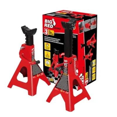 Abbildung von Big Red T43002A Torin Stahl Wagenheberständer: Doppelverriegelung, 3 Tonnen (2,7 kg) Kapazität, rot, 1 Paar