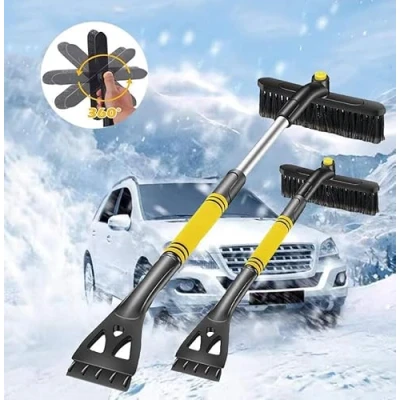 Abbildung von 3in1 Auto Reinigungsbürste, Eiskratzer Schneebesen Abnehmbarer Eisschaber, Drehbarer Bürstenkopf, Schneefeger ausziehbar, mit Ergonomischem Schaumstoffgriff für PKW,LKW und SUV(ABS, PVC Bürste) Gelb