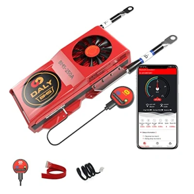 Abbildung von DALY Smart BMS LiFePo4 16S 48V 250A mit Lüfter, App zur Überwachung sichtbarer Daten, Bluetooth Modul, UART Kommunikation für die Verwaltung von 3,2 V Lithiumbatterien