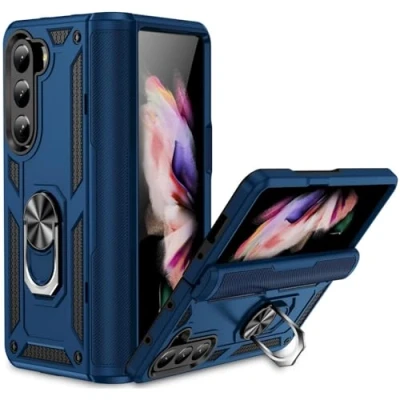 Abbildung von Verco Hybrid Armor Shield Case für Samsung Galaxy Z Fold 5 Hülle, extrem robust mit Magnet Fingerring Halter Handyhülle 5G Panzerhülle, Blau