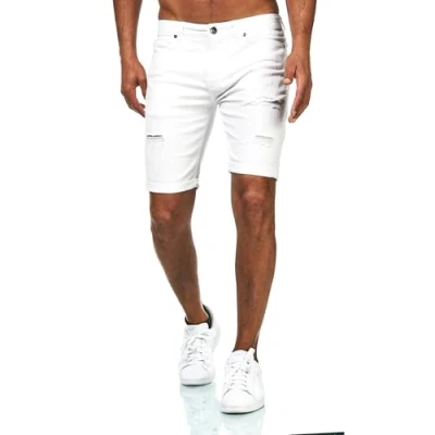 Abbildung von JEEL Herren Kurze Hosen Slim Fit Jeans Shorts 5 Pocket Style Stretch Hose für Männer Basic Washed Destroyed 18 Weiß 31W