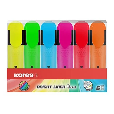 Abbildung von Kores TM36160 Textmarker 6er Set Bright Liner, gelb/grün/orange/pink/rot/blau