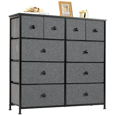 Abbildung von LYNCOHOME Kommode mit Schubladen aus Stoff, Sideboard 10 Stoffschubladen, Schubladenschrank Ordnungsmöbel für Küche Büro Flur, TV Schrank