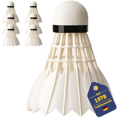 Abbildung von BEST SPORTING Turnier Federball Set I 6 Federbälle aus echten Federn Badminton bestehend Bällen Bälle mit verstärktem Kork Kopf Zubehör
