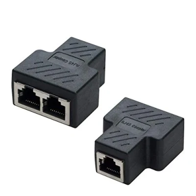 Abbildung von RJ45 Splitter Adapter Buchse, Covvy 1 bis 2 Dual Female Port Cat 5/Cat 6 LAN Netzwerk Ethernet Connector (2 Pcs, Schwarz)