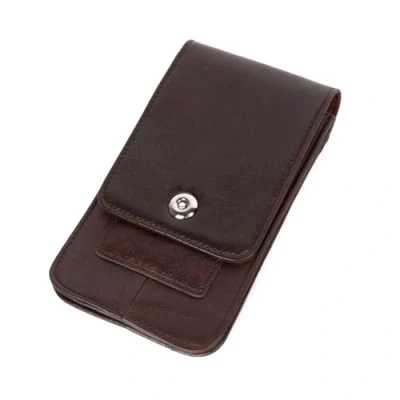 Abbildung von Herren Echtleder Dual Pocket Handy Gürteltasche mit Kartenschlitzen &amp; Karabiner, Universal Gürtelholster Hülle Vertikale Reise Handytasche für iPhone 14 Pro Max/15 Plus/13 Max/13/12 Coffee L